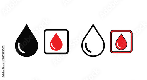 Four blood droplet icons with varying styles a striking silhouette