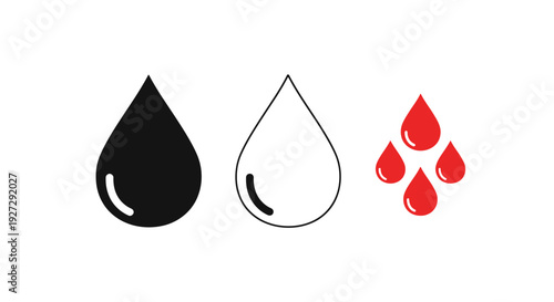 Three teardrop shapes in black white and red a striking silhouette