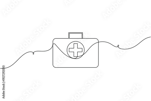 First aid kit box icon continuous one line drawing on white background minimalist medical emergency safety symbol outline vector illustration