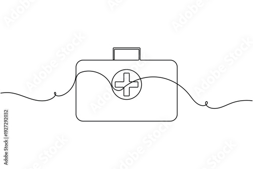 First aid kit box icon continuous one line drawing on white background minimalist medical emergency safety symbol outline vector illustration