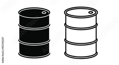 Two oil drums one black and one white in stark contrast silhouette