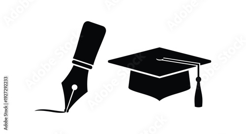 Graduation cap and fountain pen a symbol of education silhouette