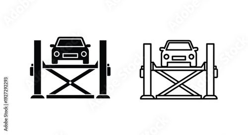 Two car lift icons one filled and one outlined black silhouette