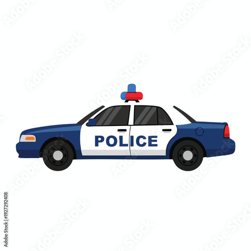 Modern Police Car with Emergency Lights for Law Enforcement and Security Services