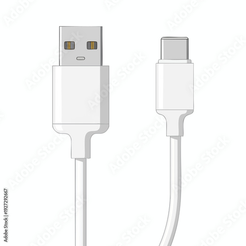 Close up of a White USB Charging Cable on a White Background