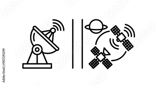 Global satellite communication and space technology, illustrating connectivity, data transmission, and a worldwide network for broadcasting and internet services.