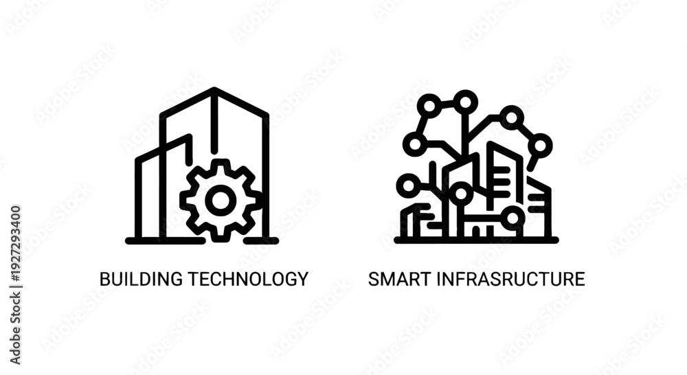 Fototapeta premium Smart Building Technology and Infrastructure Icons: Gearing for Construction Innovation and Connected Urban Cityscape for Future Development and Connectivity