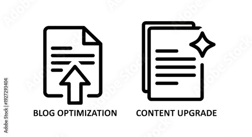 Blog Optimization and Content Upgrade Icons: Uploading Document for Improved SEO and Star-Adorned Pages for Enhanced Quality in Digital Marketing