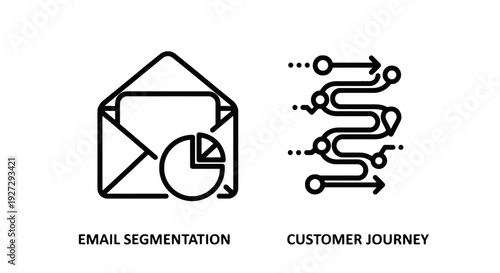 Email Segmentation and Customer Journey Map Marketing Strategy Line Art Icon Set for Digital Business