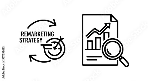 Remarketing Strategy and Marketing Data Analysis for Business Growth Line Art Icon Set