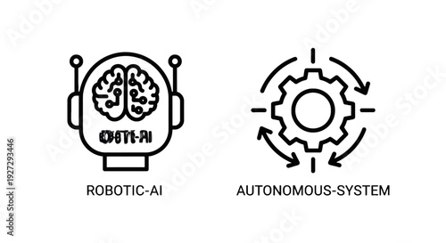 AI and Robotics Icons: Autonomous Systems, Machine Learning, and Intelligent Automation Technology.