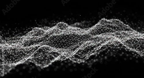 A digital representation of a mountain range using white dots on a black background