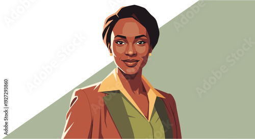 A confident and professional African American businesswoman, depicted in a stylish vector illustration, exuding strength and leadership.