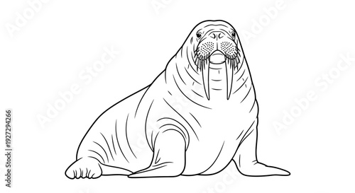 Detailed Walrus Line Art Illustration for Coloring Book.