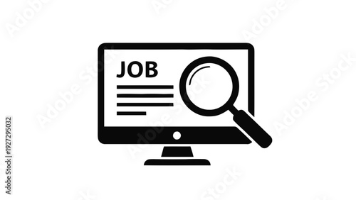Vector illustration of job search on computer screen with magnifying glass icon concept on a transparent background