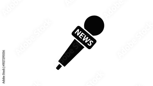 Vector illustration of black and white icon of a news microphone on a transparent background
