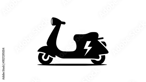 Vector illustration of black silhouette icon of electric scooter with lightning bolt symbol on a transparent background