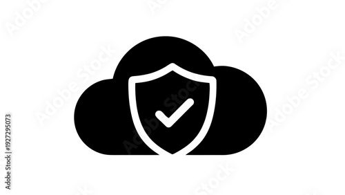 Vector illustration of cloud security icon with shield and checkmark symbol on a transparent background