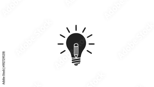 Vector illustration of black light bulb icon with rays on on a transparent background