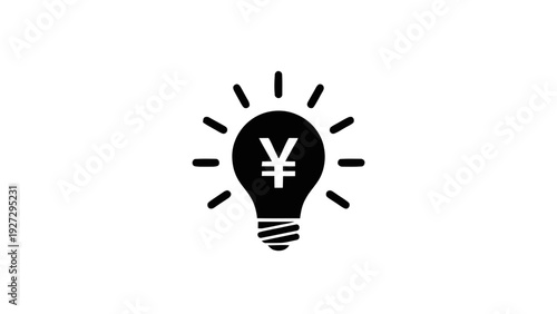 Vector illustration of idea of making money with yen symbol inside a glowing light bulb icon on a transparent background