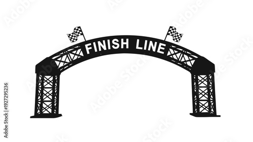 Vector illustration of finish line archway structure with checkered flags silhouette icon on a transparent background