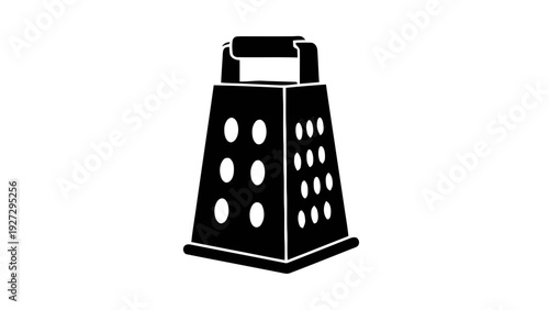 Vector illustration of black and white icon of a kitchen cheese grater with handle on a transparent background