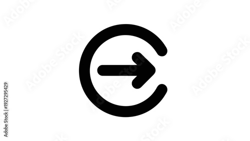 Vector illustration of exit icon with arrow pointing right inside a partial circle, simple black graphic on a transparent background
