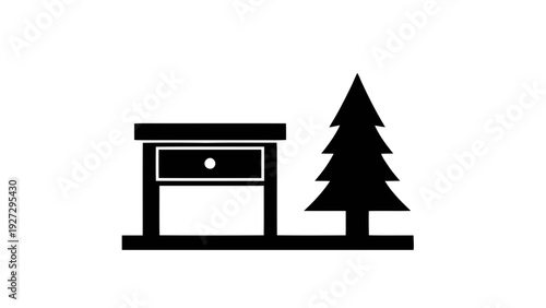 Vector illustration of nightstand and pine tree icon minimalist furniture and nature symbol on a transparent background