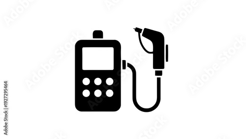 Vector illustration of black silhouette of a fuel pump nozzle and payment terminal on a transparent background