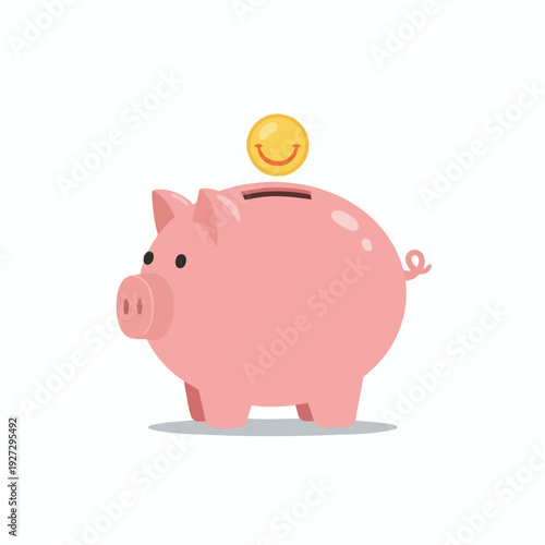 Cute Piggy Bank with Gold Coin for Saving Money and Financial Growth