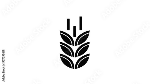 Vector illustration of black wheat or barley icon on with leaves and stems on a transparent background