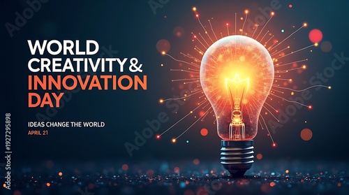 Celebrating world creativity and innovation day with a glowing light bulb