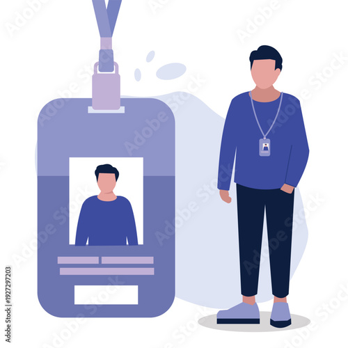 Modern Employee ID Card Badge with Lanyard Flat Stock Illustration