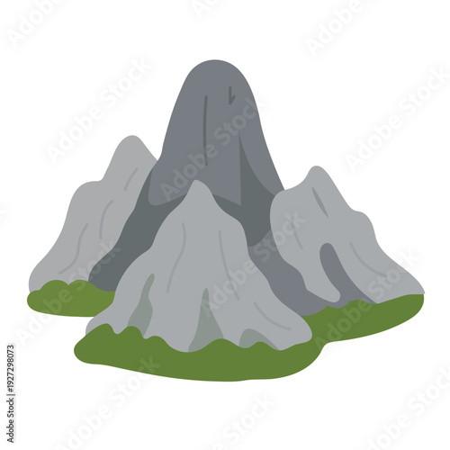 Mountain Range Landscape with Gray Peaks and Green Patch of Land at Bottom
