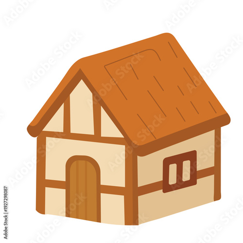 House Illustration of Medieval Style Home Isolated on White Background