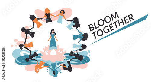 Diversity and empowerment icon set. Includes women, equality, friendship, community, and support symbols. Created in colorful style with pink, blue, and orange palette.