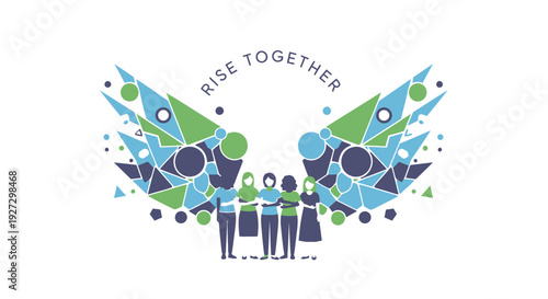 Diversity and unity icon, people holding hands with wings