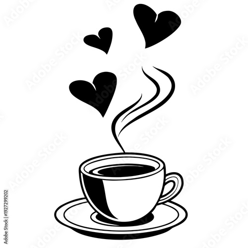 Charming Vector Art of a Coffee Cup Emitting Warm Steam and Heart-Shaped Bubbles