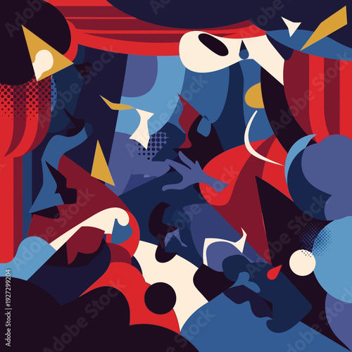 Vibrant abstract shapes dance in dynamic composition