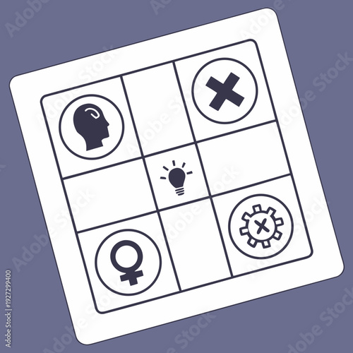 A tic tac toe board with various symbols Vector