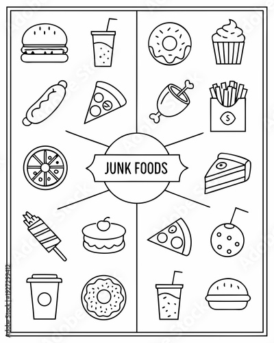 A variety of junk foods illustration Vector