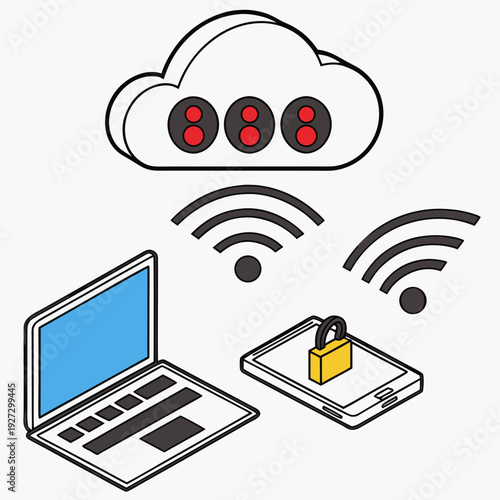 Devices connecting to a secure cloud server Vector