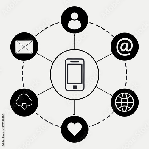 A smartphone connected to various online services Vector