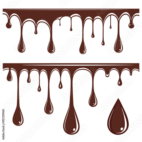 Chocolate drips and drops on a white background Vector