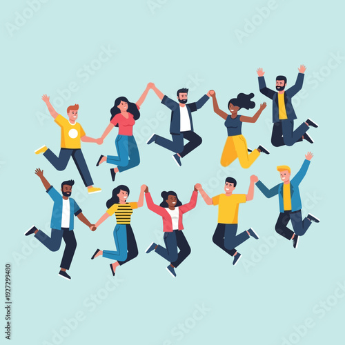 People jumping together in joy and celebration