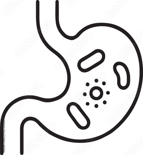 Stomach with gut flora, linear icon, microbiome, digestion and probiotic health. Line with editable stroke.