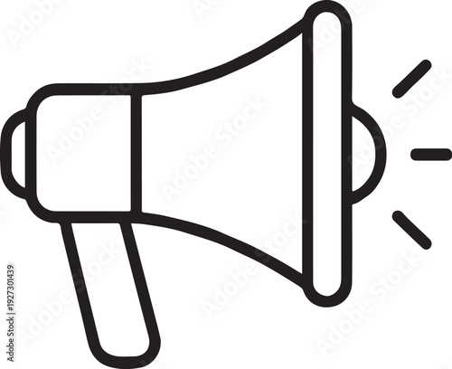 Simple line art megaphone icon announcing important information silhouette white background