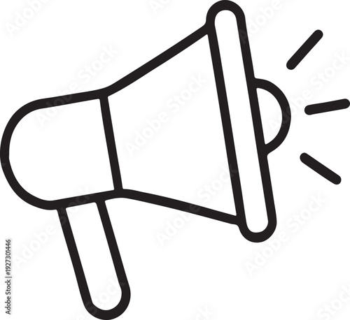 Simple line art megaphone icon announcing important information silhouette white background