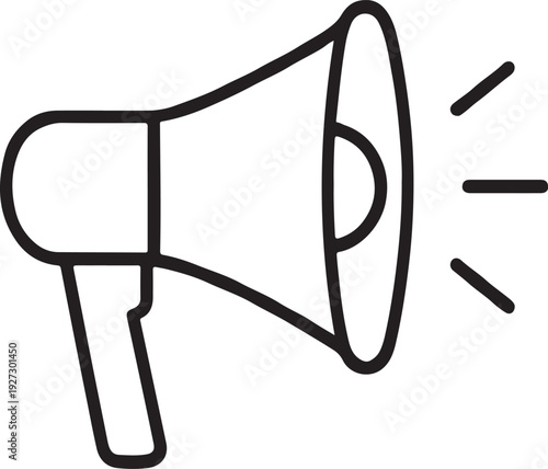 Simple line art megaphone icon announcing important information silhouette white background