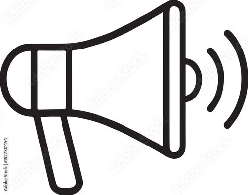 Simple line art megaphone icon announcing important information silhouette white background